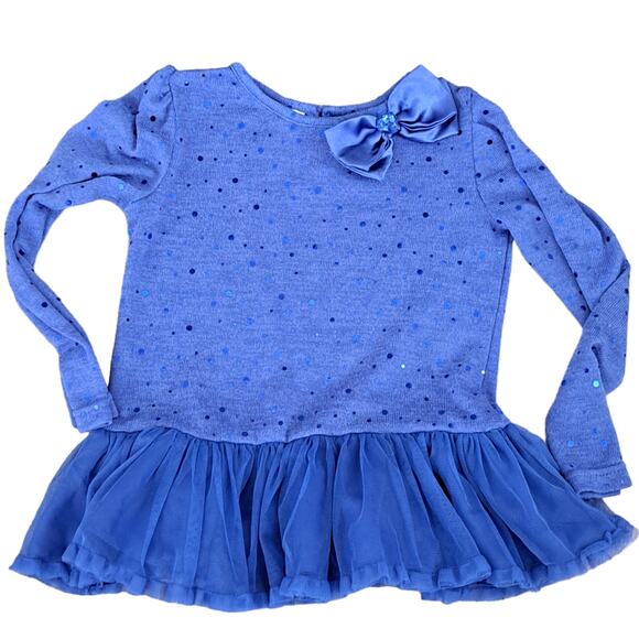 2 FOR $5 SALE Girl's Blue  With Sequins And Tulle Knit Tunic Top Size 4T - Picture 1 of 9